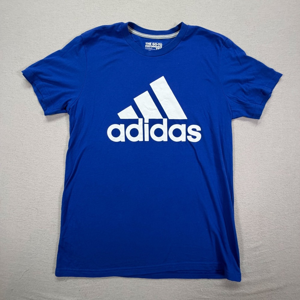 Adidas T-Shirt Mens Large Good Blue Graphic Logo Performance Climalite Tee